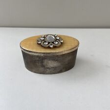 Vintage Silver Plated Enamel Trinket Box Crystal Gems Velvet Lined Oval picture