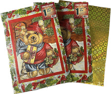 Vtg Set of 3 Christmas Gift Boxes Teddy Bears and Gold Foil New Unopened 20x14x4 picture