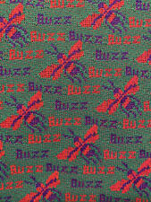 Vtg Fabric Polyester NOVELTY Bumble Bee BUZZ Green Purple Red 64x26
