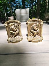 Antique 1920s 30s The Thinker, Heavy Cast Iron Bookends picture