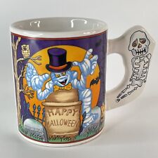 Vintage Halloween mug w/ spooky mummy skeleton graveyard scene 90s gift cup EUC picture