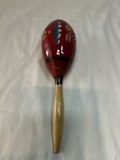 Single Vintage Handmade Traditional Wooden Maracas Red Tan picture