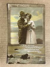 Postcard Love Romance WWI Military Soldier Kiss Vintage PC picture