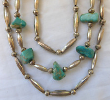 Vtg Navajo Sterling Silver 3 Strand NECKLACE Bench Beads Turquoise 95.5 Gra 28