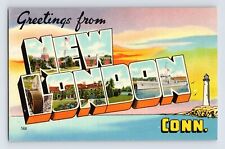Postcard Connecticut New London CT Large Letter Linen 1940s Unposted picture