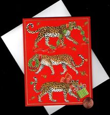 HTF CASPARI Christmas Leopard Spots Wreath Scarf Gift Bag Greeting Card picture