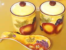 Two  { 2 }  MAXWELL & WILLIAMS “Yellow” Hand painted Tuscan Fruit Canisters. picture