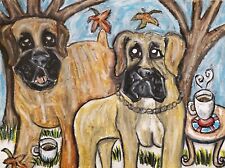 BOERBOEL Drinking Coffee Dog Art Print from Painting 11x14 Signed by Artist  picture
