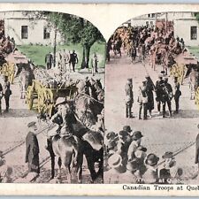c1910s WWI Quebec, Canada Cavalry Troops Stereoview Colored Military Army V34 picture