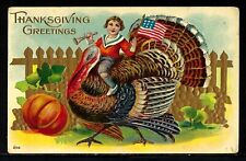 THANKSGIVING GREETINGS - EMBOSSED - POSTED 1908 NEWARK NJ TO BROOKLYN NY picture