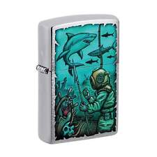 Zippo Pocket Lighter Shark Nautical Design Chrome Genuine Windproof Metal 48561 picture