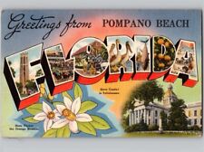 c1950 Greetings From Pompano Beach Florida FL Large Letter Linen Postcard picture