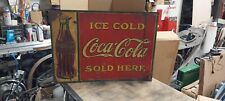 Vintage 1923 Coca Cola Christmas Bottle Embossed Tin Sign 1930's Ice Cold  picture