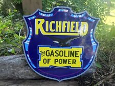 VINTAGE RICHFIELD GASOLINE PORCELAIN DIE CUT GAS STATION PUMP SIGN 11.5