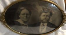 Antique Victorian Large Oval Brass Metal Frame Convex Bubble Glass 27in X 15in picture