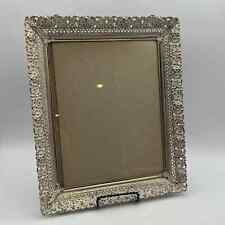 Vtg Ornate Gold White Metal Filigree 8x10 Hanging Photo Frame MCM Lace Floral picture