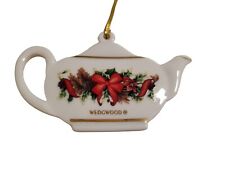 Wedgwood White Jasper Holiday Elegance Porcelain Teapot Christmas Ornament picture