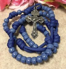Catholic  Rosary  - Durable Rosary - Blue Paracord Rosary -Handmade picture