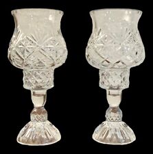 Pair Of 2 Vtg Block Crystal Casablanca Candle Holders Fairy Hurricane Lamps Lot picture