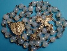 amazing ANTIQUE french ROSARY /  OPALINE glass BEADS / SILVER crucifix + center picture