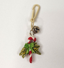 Vintage 1980s Plastic Bell Charm Candy Cane Christmas For 80s Necklace picture