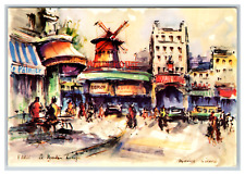 Paris, France Sidewalk Cafe  Watercolor Art Postcard Unposted picture