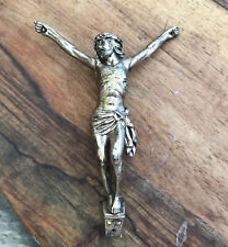 Antique French Christ Corpus Christi Crucifix Brass Gold 6” Metal Cast Cross picture