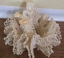 Vintage Handmade Crochet Lace Starched Doily Floral Basket 9”H x 5”W picture
