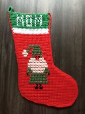 Vintage Hand Made Santa Christmas   Stocking Personalized For “MOM” Crochet picture