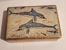 Vintage Minoan Dolphin Giltwood Jewelry Box Hinged Soft Close Lid Trinket Box picture