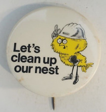Vintage 1972 Beckman Instruments Let's Clean Up Our Nest Pinback Button picture