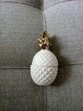 Retro Vintage Milk Glass Pineapple Trinket With Gold Leaves picture