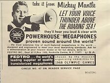 Fedtro Powerhouse Megaphone Mickey Mantle Rockville Centre Vintage Print Ad 1972 picture