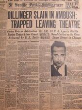 VINTAGE NEWSPAPER HEADLINES~ OUTLAW JOHN DILLINGER SLAIN SHOT DEAD CHICAGO  1934 picture