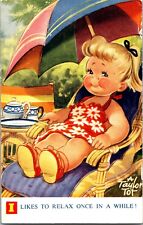 Taylor Tot Girl on Chaise Lounge, I Likes to Relax Vintage Postcard F76 picture