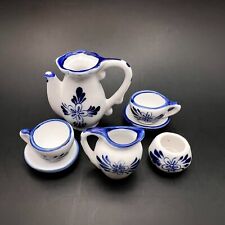 MINIATURE FIGURE TEA COFFEE Set Hand Painted Gzhel Cobalt Ceramic Souvenir picture