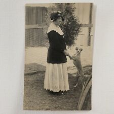 Antique RPPC Real Photograph Postcard Woman Dancing With Whippet Greyhound Dog picture