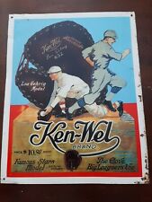 Ken-Wel Brand Lou Gehrig Baseball Glove Ad Metal Sign 11 3/4
