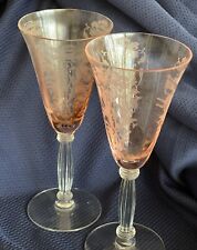 (2) TIFFIN  Franciscan Vintage Glass Stem Glasses 6” Tall. Floral Etching picture