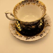Royal Albert Tea Cup And Saucer Regal Series Black And White Gold Gilt Filigree picture