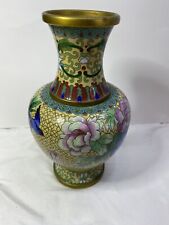 Vintage JINGFA brass Cloisonné Vase 8.25 Inch Flowers Birds Multicolored picture