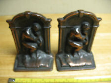   CAST  IRON  BOOKENDS  RODIN'S  THE  THINKER  BRONZED  FINISH  picture
