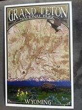 Lantern Press Postcard Grand Teton National Park Wyoming Typographical Map picture