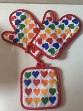 VTG Rainbow Heart Oven Mitt Pot Holder Set  80s 90s Pride Valentine Love Kitchen picture