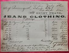  Billhead Letterhead Ephemera HENRY FRANK JEANS CLOTHING 1881  ST LOUIS MO picture
