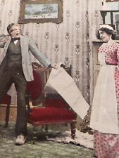 C 1919 Man Shocked by Nurse Says He is Father of Twins Comic Victorian Postcard picture