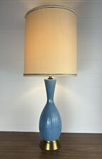 Vintage MCM Blue Glass Ceramic Table Lamp 32