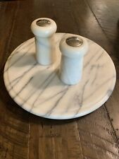 Vintage 12” Italian Marble Lazy Susan Table Top Tray Salt Pepper Set Mid Century picture