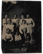 Tintype Photograph Large Group of Ten Individuals Men Women and Child picture