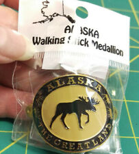 Alaska Hiking / Walking stick medallion with mount tacks THE GREAT LAND moose picture
